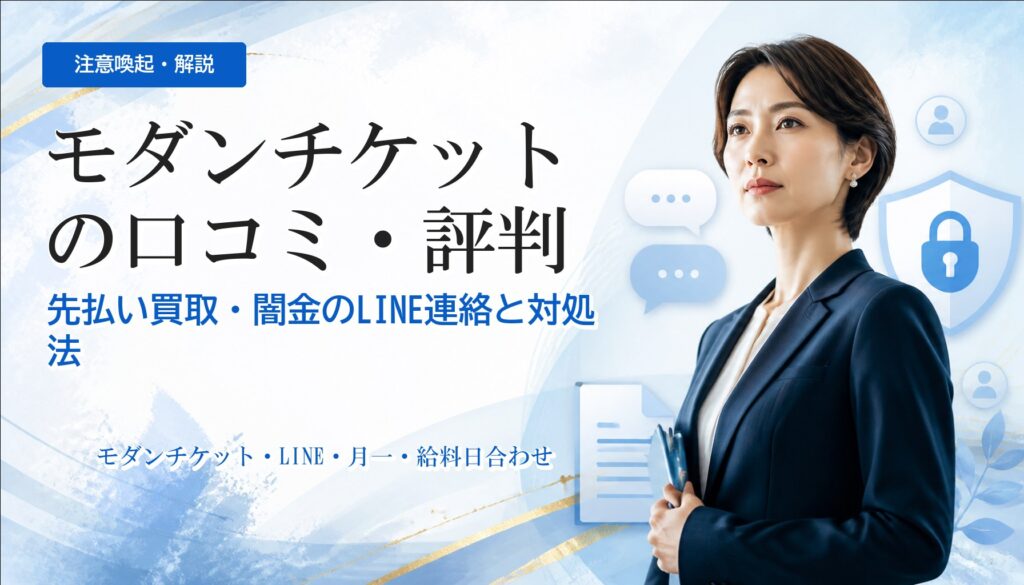 モダンチケットの口コミ・評判｜先払い買取・闇金のLINE連絡と対処法