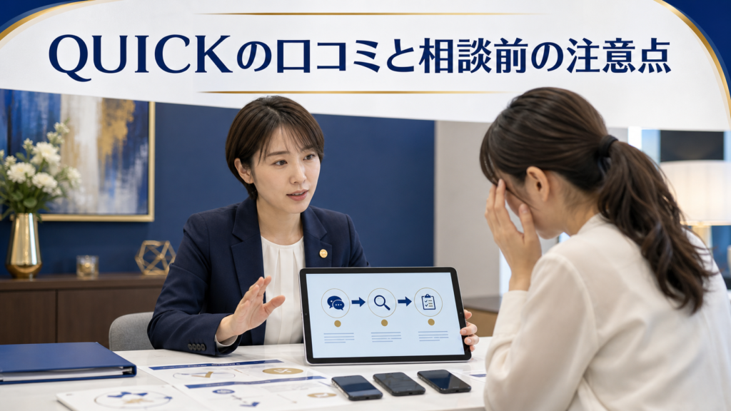 QUICK(クイック)の口コミ・評判|先払い買取・闇金の確認情報と相談前の注意点