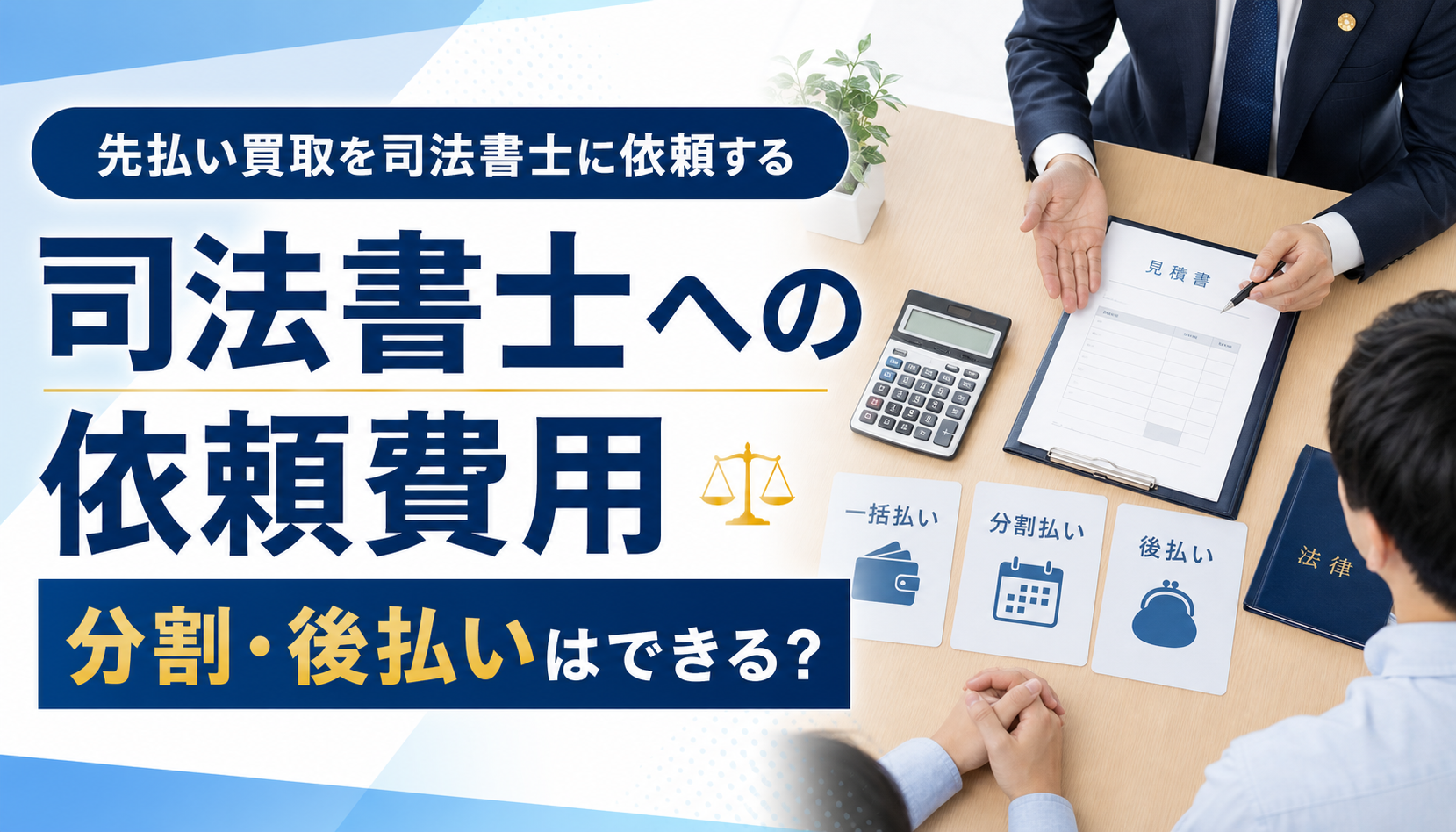 先払い買取を司法書士に依頼する費用相場｜分割・後払いはできる？